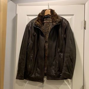 Andrew Marc Leather Jacket with Rabbit Liner